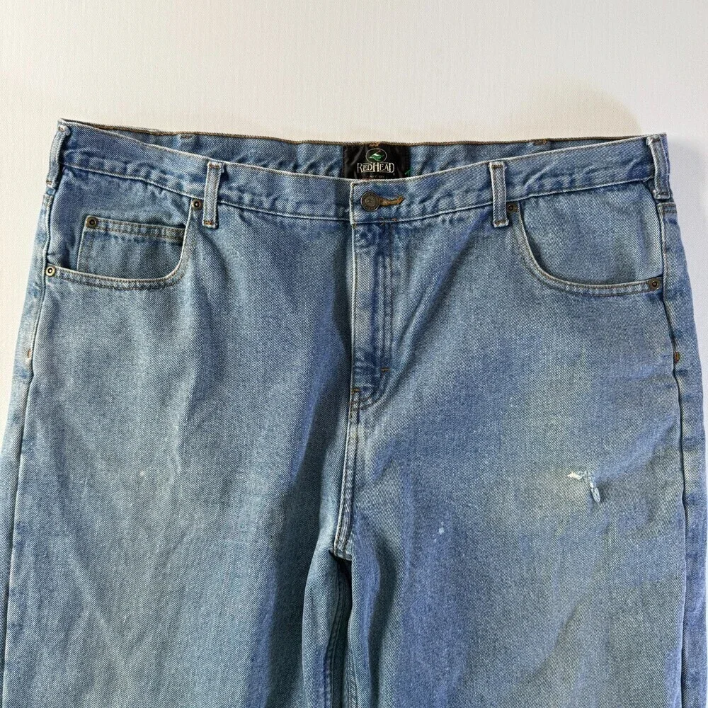 RedHead Fleece Lined Insulated Work Jeans Men's 42x30 Lightwash, Elastic Ankles